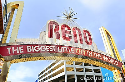 Famous The Biggest Little City in the World sign over Virginia street in Reno, Nevada Editorial Stock Photo