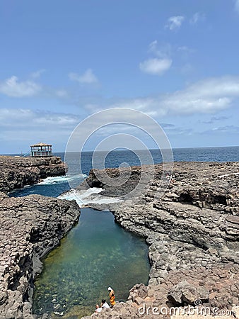 Famous Blue Eye or Olho Azul on Buracona Sal Island, Cape Verde Editorial Stock Photo