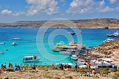 Blue Lagoon at Comino Island, Malta. Editorial Stock Photo