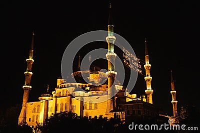 The famous Blue Mosque in Istanbul is also called Sultanahmet at night. Turkey. Editorial Stock Photo