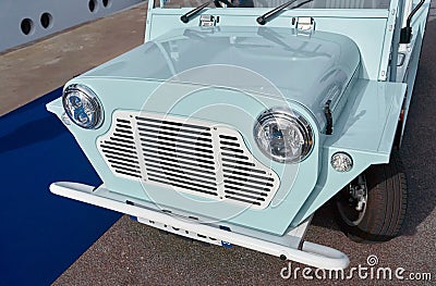 famous blue vintage open-top car at the yacht show in Monaco on a sunny day, close-up Stock Photo