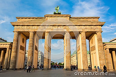 Famous Brandenburg Gate in Berlin. Architectural monuments of Germany Editorial Stock Photo