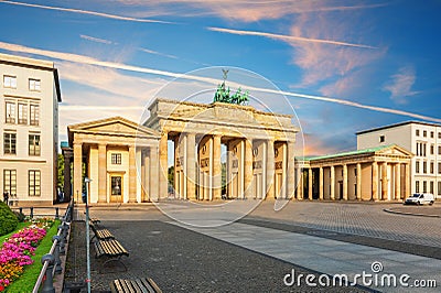 Famous Brandenburg Gate, popular place of visit, side view, Berlin, Germany Stock Photo
