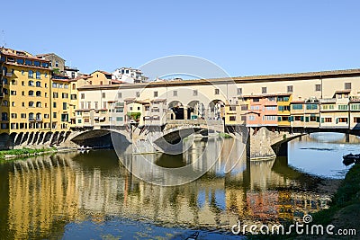 Famous bridge of Ponte Vecchio in Florence on Italy Editorial Stock Photo