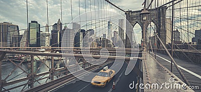 Famous Brooklyn Bridge with cab Stock Photo
