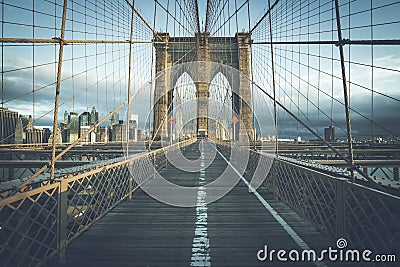 On the famous Brooklyn Bridge in the morning Stock Photo