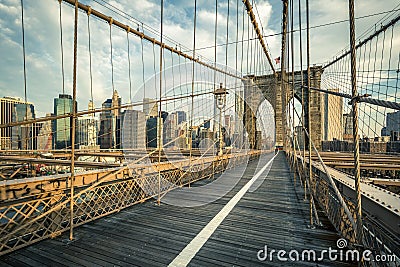 Famous Brooklyn Bridge in the morning Stock Photo