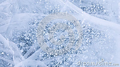The famous bubbles in winter lake Baikal. Ice surface with small white bubbles. Unique pattern of nature Stock Photo
