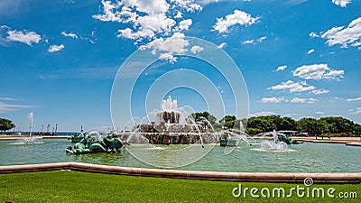 Famous Buckingham Fountain at Chicago Grant Park - CHICAGO, USA - JUNE 11, 2019 Editorial Stock Photo