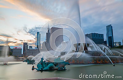 Famous buckingham fountain in Chicago park Editorial Stock Photo