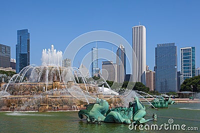 Famous Buckingham fountain in Grant Park Editorial Stock Photo