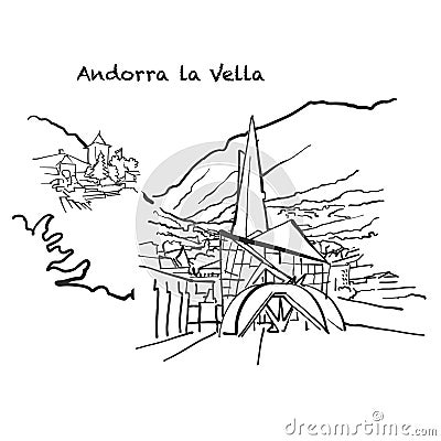 Famous buildings of Andorra la Vella Vector Illustration