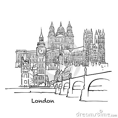 Famous buildings of London vector sketch Vector Illustration
