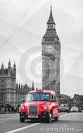 Famous cab on a street in London Editorial Stock Photo