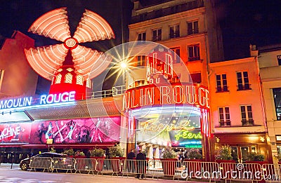 The famous cabaret Moulin Rouge, Paris, France. Editorial Stock Photo