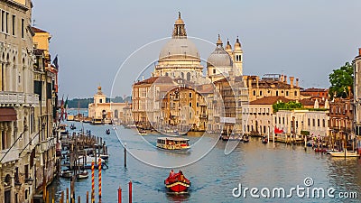 Famous Canal Grande and Basilica at sunset in Venice, Italy Editorial Stock Photo