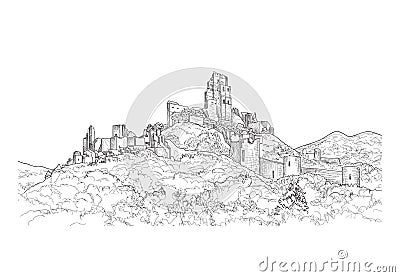 Famous Castle Landscape. Ancient Architectural Ruins Background. Stock Photo