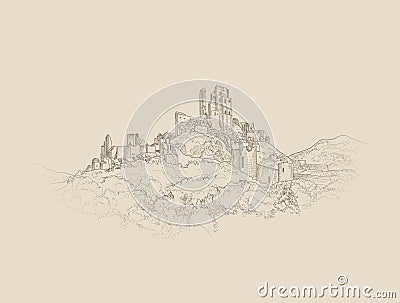 Famous Castle Landscape. Ancient Architectural Ruins Background. Stock Photo