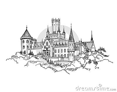 Famous Castle in Saxony, Germany. German landmark castle building Cartoon Illustration