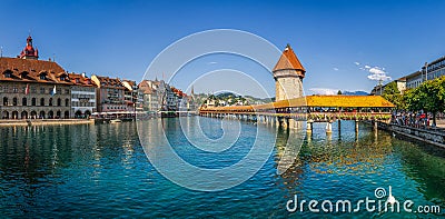 Famous Chapel Bridge in the historic city of Lucerne, Switzerland Stock Photo