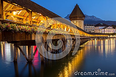 Famous Chapel Bridge, Lucerne, Switzerland Stock Photo