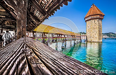 Famous Chapel Bridge in Lucerne, Switzerland Stock Photo