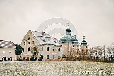 The famous Christmas Post Office Christkindl Postamt and Cathloic Church in Steyr, Austria Editorial Stock Photo