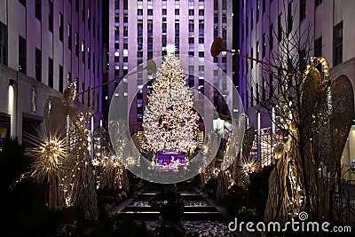 The famous Christmas Tree at Rockefeller Plaza in New York City Editorial Stock Photo