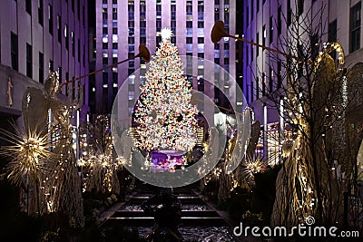 The famous Christmas Tree at Rockefeller Plaza in New York City Editorial Stock Photo