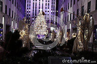 The famous Christmas Tree at Rockefeller Plaza in New York City Editorial Stock Photo