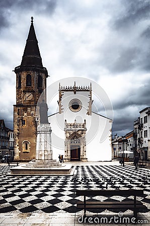 Church of Sao Joao Baptista in Praca da Republica, main square of Tomar, Portugal Stock Photo