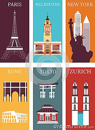 Famous cities collection Vector Illustration