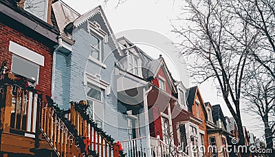 Famous colorful wooden houses, suburbs of Montreal Stock Photo