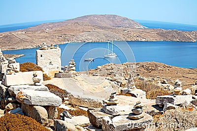 famous in delos greece the historycal acropolis and old ruin s Stock Photo