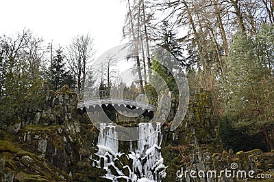 Famous devil`s bridge with beautiful landscape at World Cultural Heritage Herkules in Kassel, WilhelmshÃ¶he, Germany Stock Photo