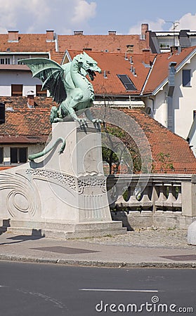 Famous Dragon bridge (Zmajski most), symbol of Ljubljana Stock Photo