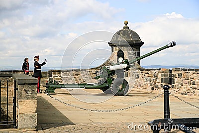 The famous Edinburgh cannon which shoots at one oclock for corr Editorial Stock Photo