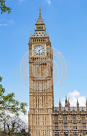 The famous Elizabeth Tower with the Big Ben that is the nickname of the Great Bell of the Great Clock of Westminster, Stock Photo