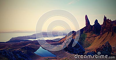 Famous exposed rocks Old Man of Storr, north hill in the Isle of Skye Stock Photo