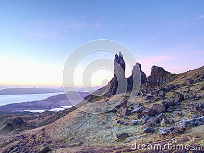Famous exposed rocks Old Man of Storr, north hill in the Isle of Skye Stock Photo