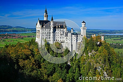 Famous fairy tale Neuschwanstein Castle in Bavaria, Germany, afternoon with blue sky Stock Photo