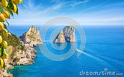 Famous Faraglioni Rocks, Capri Island, Italy Stock Photo