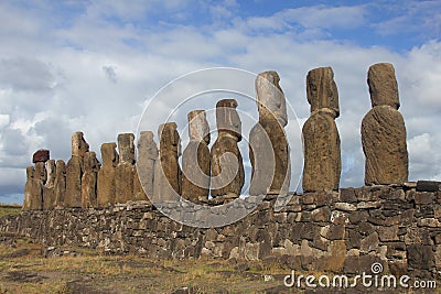 The famous fifteen moai at Ahu Tongariki, Easter Island Stock Photo