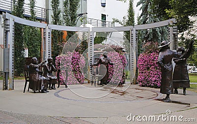 The Famous Five Five Statues in downtown Calgary Editorial Stock Photo