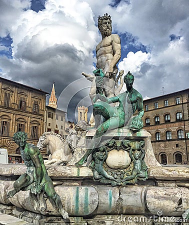 Famous Fountain Neptune in Piazza della Signoria in Florence, Italy Editorial Stock Photo