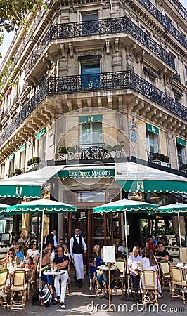 The famous French cafe Les deux magots, Paris, France. Editorial Stock Photo