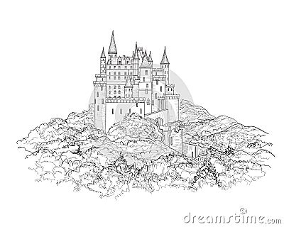 Famous French Castle Landscape. Travel france Background. Castle Cartoon Illustration