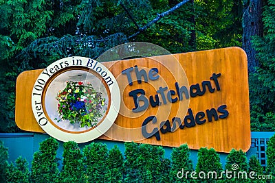 Butchart Gardens Welcome Sign Editorial Stock Photo