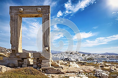 The famous gate of Naxos island, so called Portara from the temple of Apollon Stock Photo