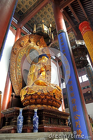 Famous giant seated Buddha at Lingyin Temple Stock Photo